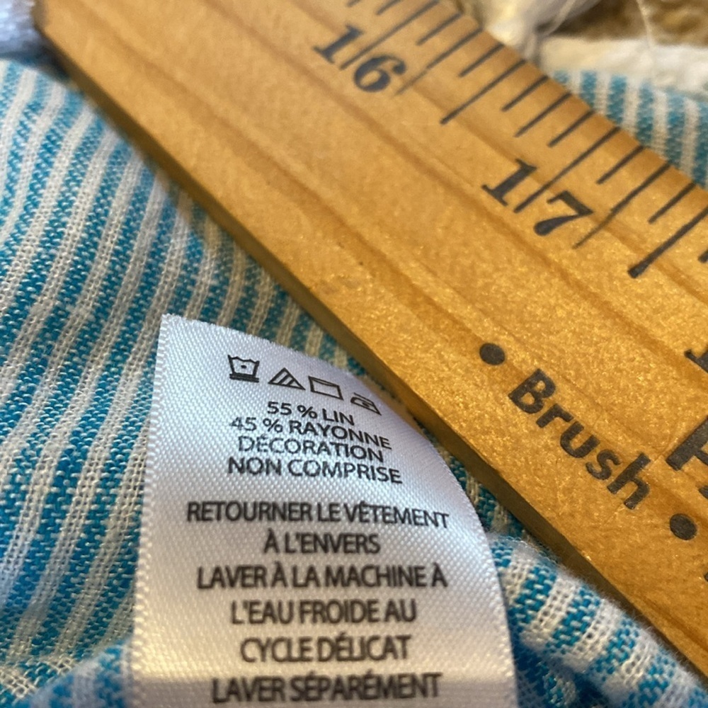 Tahari Linen Sleeveless Tassel Hem Aqua White Stripe Swim Cover Dress Sz LARGE - Picture 8 of 9